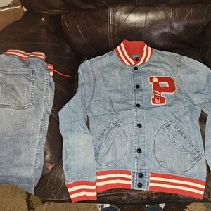 Polo Ralph Lauren Boys 14-16 Letterman Jean Sweatsuit Top &Bottom RARE!! $150obo